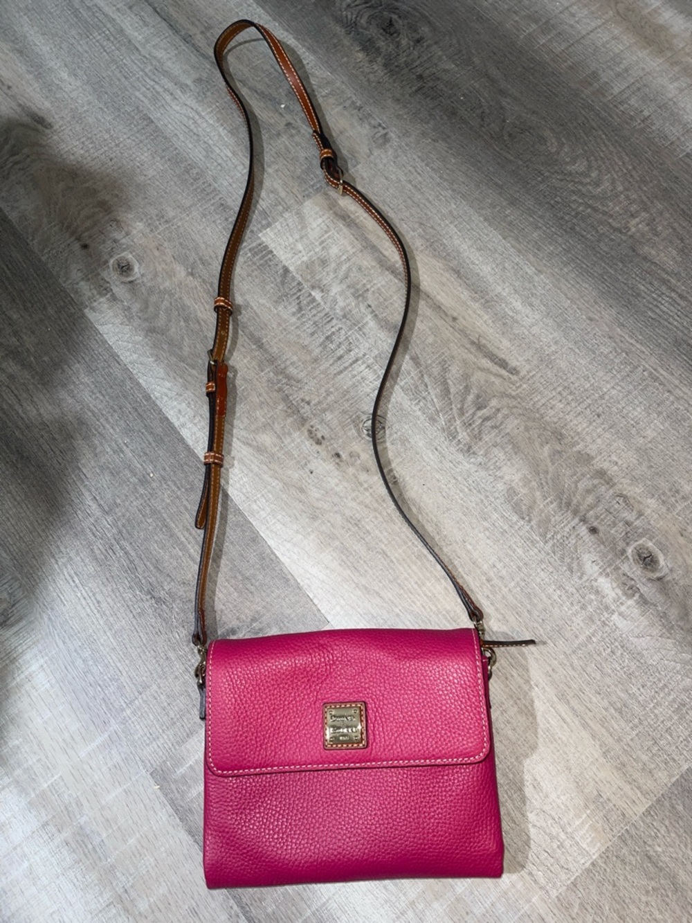 Dooney & Bourke Fuchsia Pebbled Leather Crossbody with Brown Strap